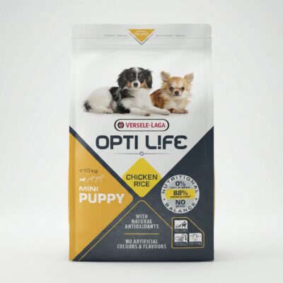 Hrană Completă Câini Junior Versele-Laga Opti Life Puppy Mini – Creștere Optimă, Pui & Orez, 7.5kg