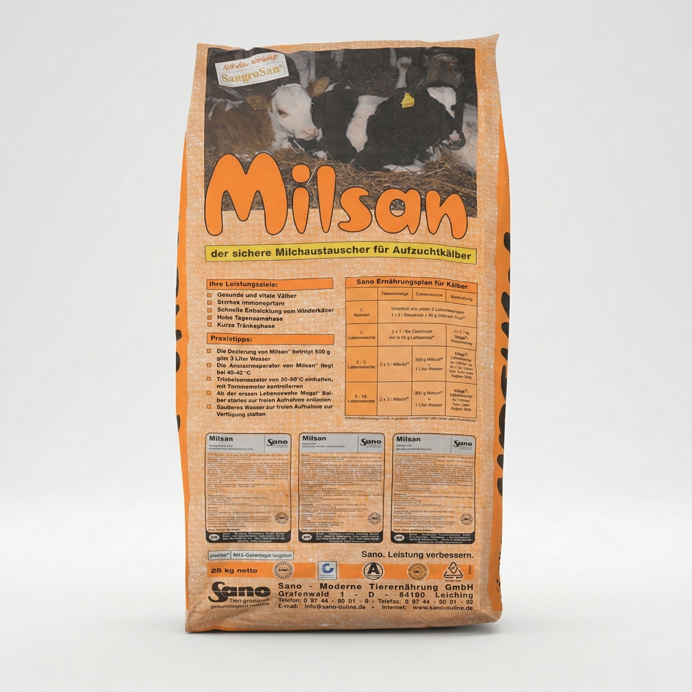 Sac de lapte praf pentru vitei Sano Milsan, inlocuitor de lapte cu probiotice