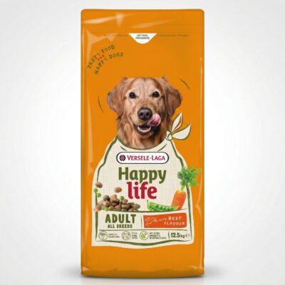 Sac 12.5 kg cu hrana caini Versele-Laga Happy Life cu aroma de vita.