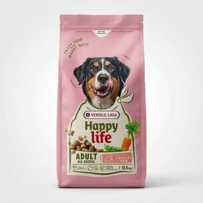 Sac 12.5 kg hrana caini versele laga Happy Life cu miel pentru adulti.