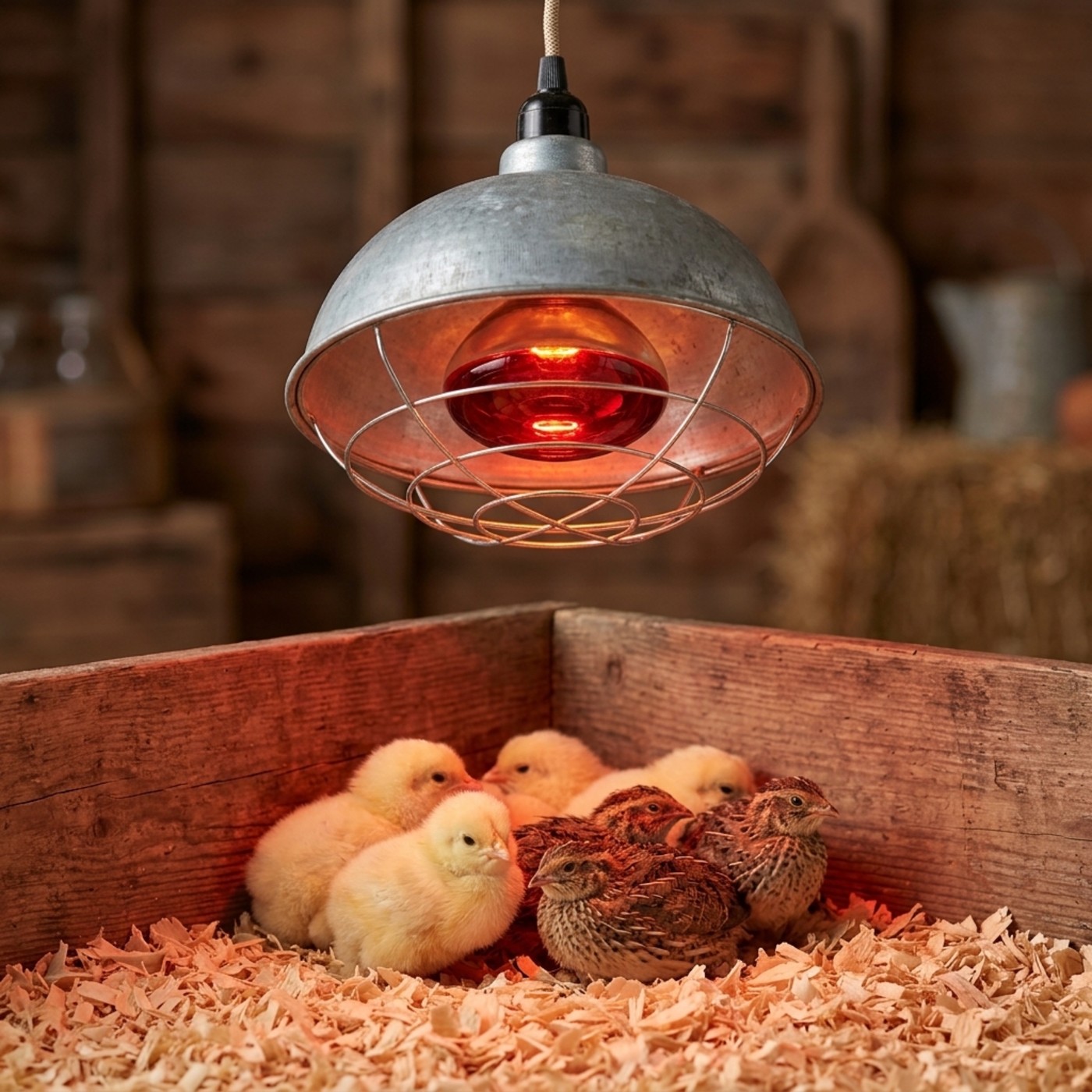Pui mici incalziti sub bec infrarosu rosu Total Green 150W