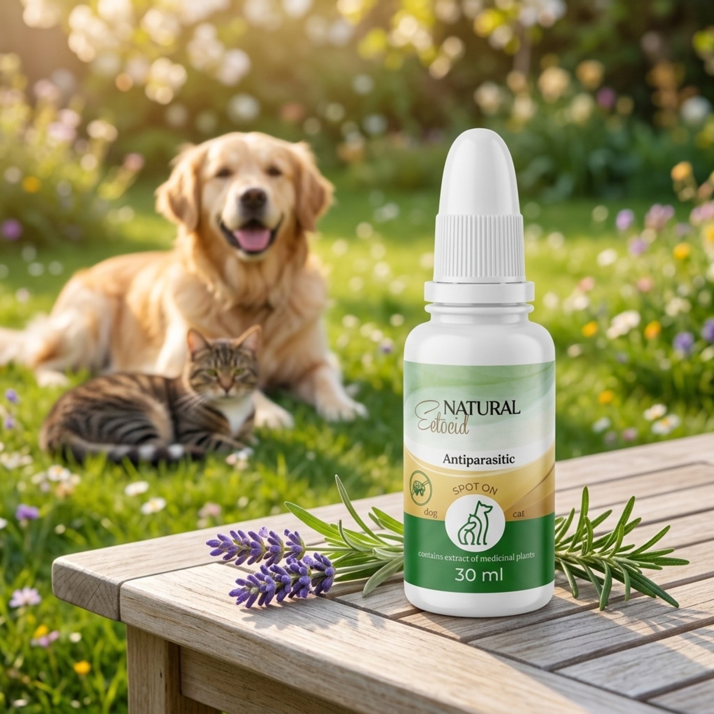 Ectocid Natural Spot-On 30 ml alături de un câine și o pisică