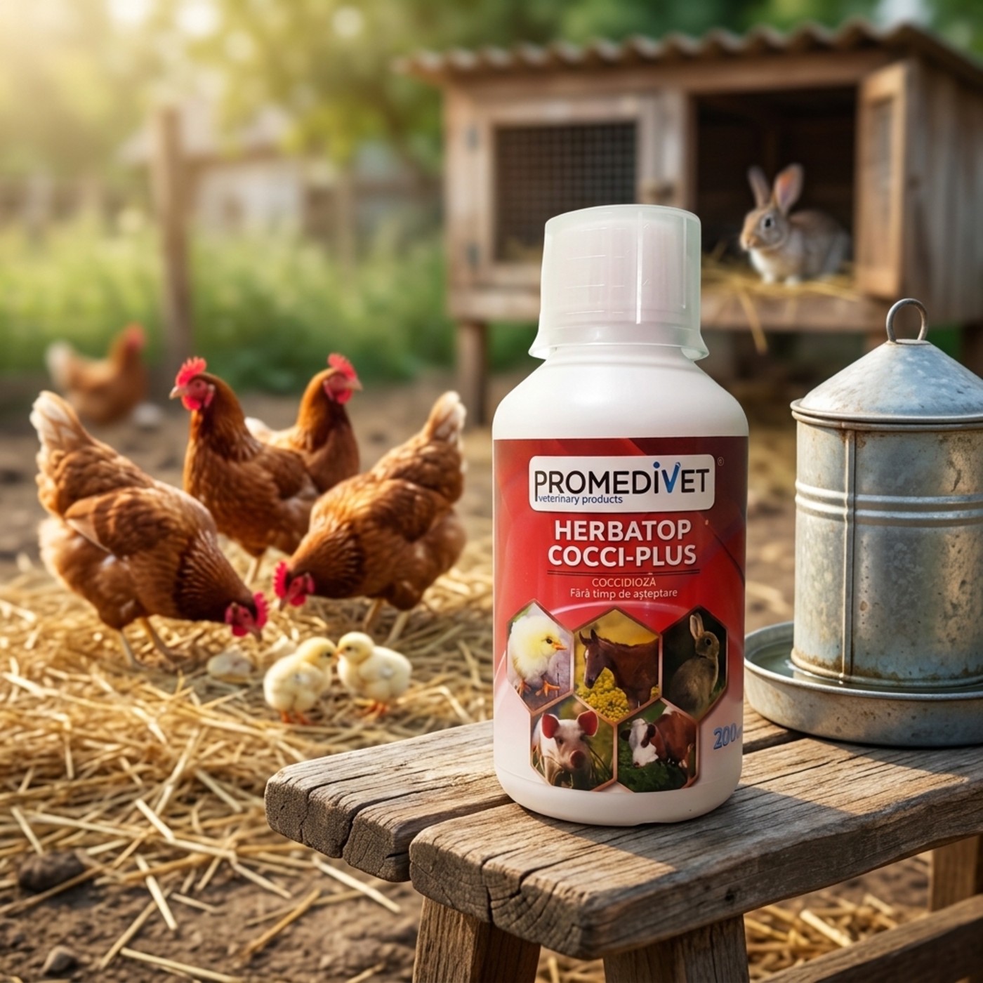 Herbatop Cocci-Plus 200 ml lângă adăpătoarea pentru păsări în curte