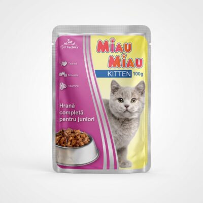 Miau Miau Kitten Pui 100g - plic cu bucăți de pui în sos pentru pisoi