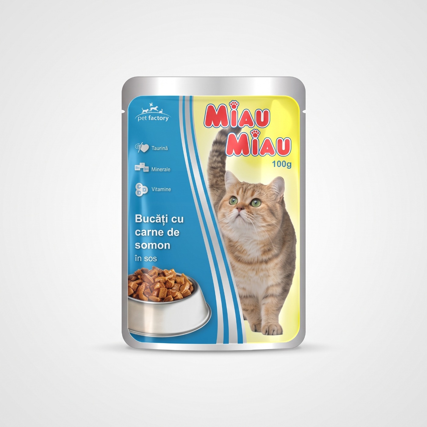 Miau Miau Somon 100g - plic cu bucăți de somon în sos pentru pisici