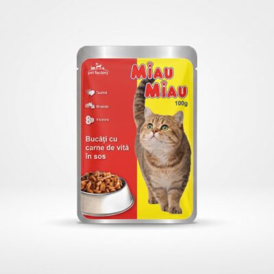 Miau Miau Vită 100g - plic cu bucăți de vită în sos pentru pisici
