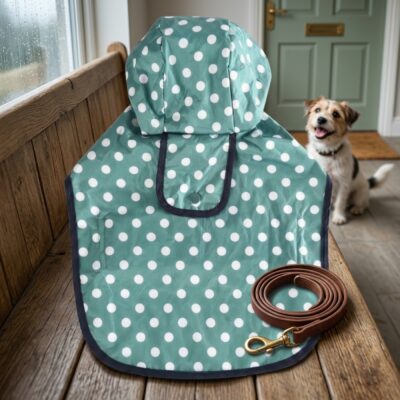 Pelerină Ploaie Câine 4DOG Deluxe – Impermeabilă, Verde cu Buline (40cm)