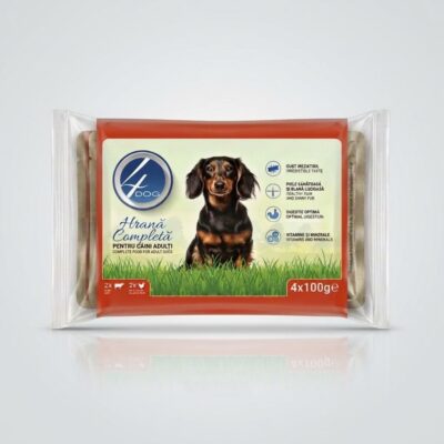 4dog pachet mixt pui vita 4x100g hrana umeda caini