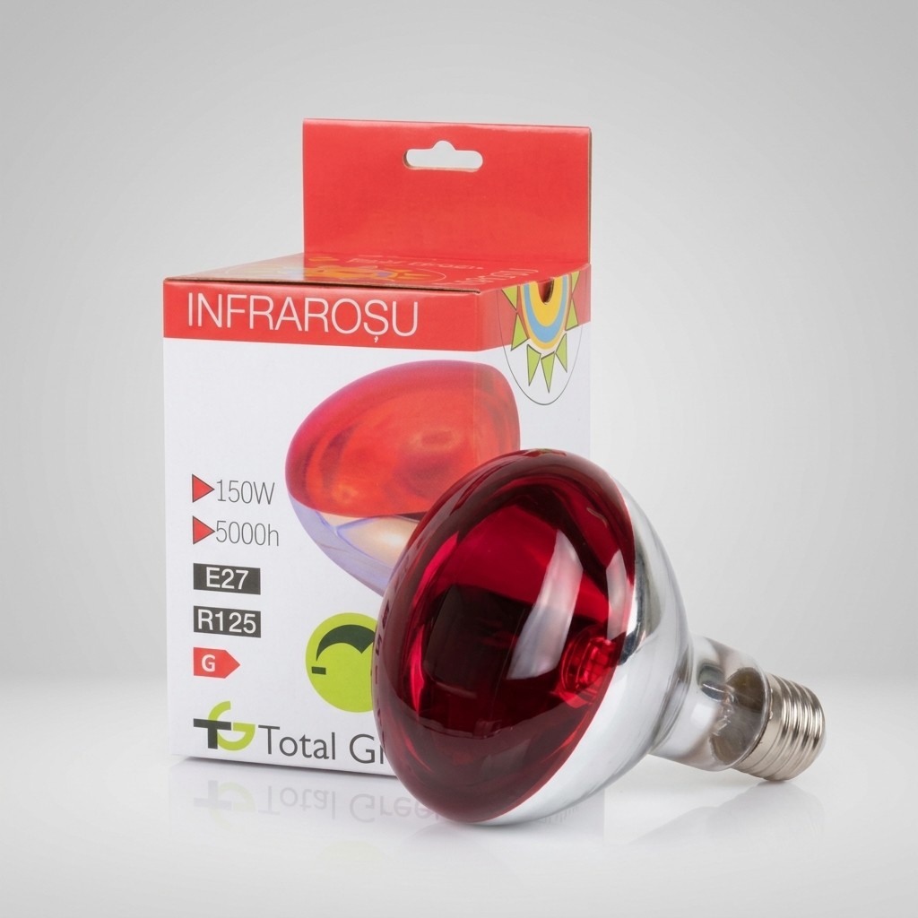 bec infrarosu 150w total green r125 e27 rosu pentru pui
