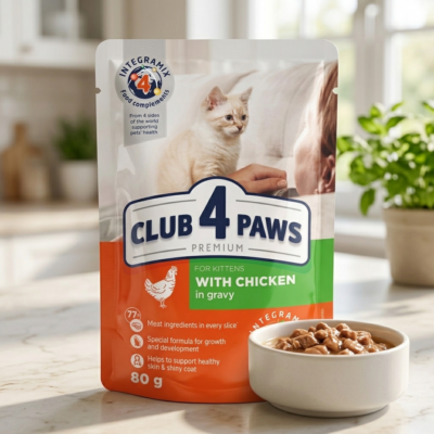Club 4 Paws Kitten Plic cu Pui în Sos, Hrană Umedă Premium pentru Pisoi, 80 g