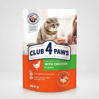 Club 4 Paws Plic cu Pui în Sos, Hrană Umedă Premium pentru Pisici Adulte, 100 g
