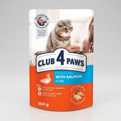 Club 4 Paws Plic cu Somon în Aspic, Hrană Umedă Premium pentru Pisici Adulte, 100 g