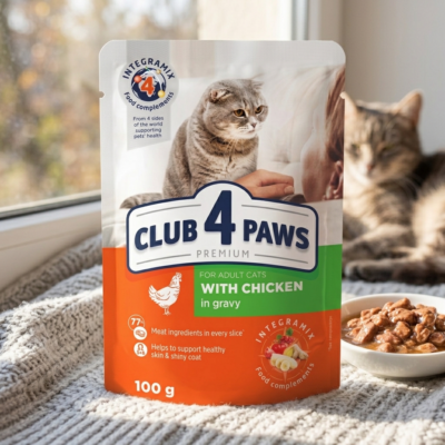 Club 4 Paws Plic cu Pui în Sos, Hrană Umedă Premium pentru Pisici Adulte, 100 g
