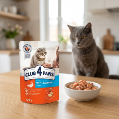 Club 4 Paws Plic cu Somon în Aspic, Hrană Umedă Premium pentru Pisici Adulte, 100 g