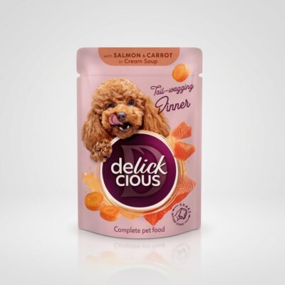 delickcious somon morcov caini plic 85g hrana umeda