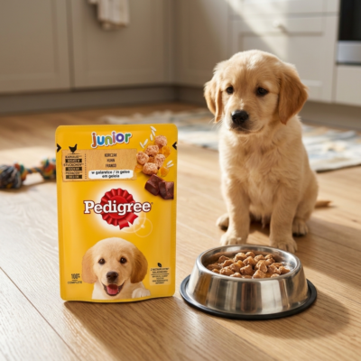 Pedigree Junior cu Pui și Orez în Aspic, Hrană Umedă Căței, Plic 100 g